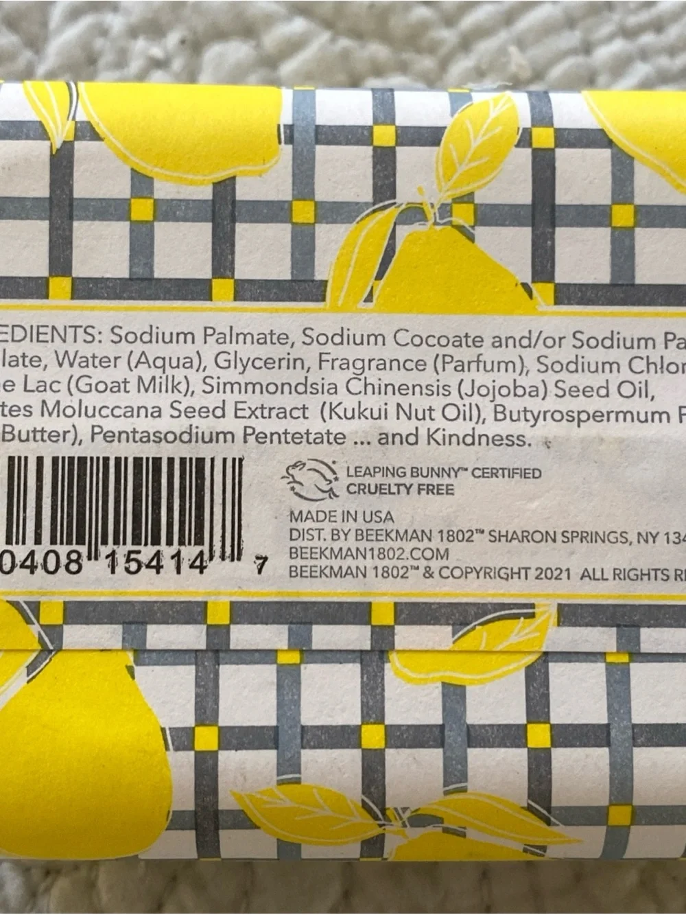 Beekman 1802 Sunshine Lemon Goat Milk Bar Soap - Yellow